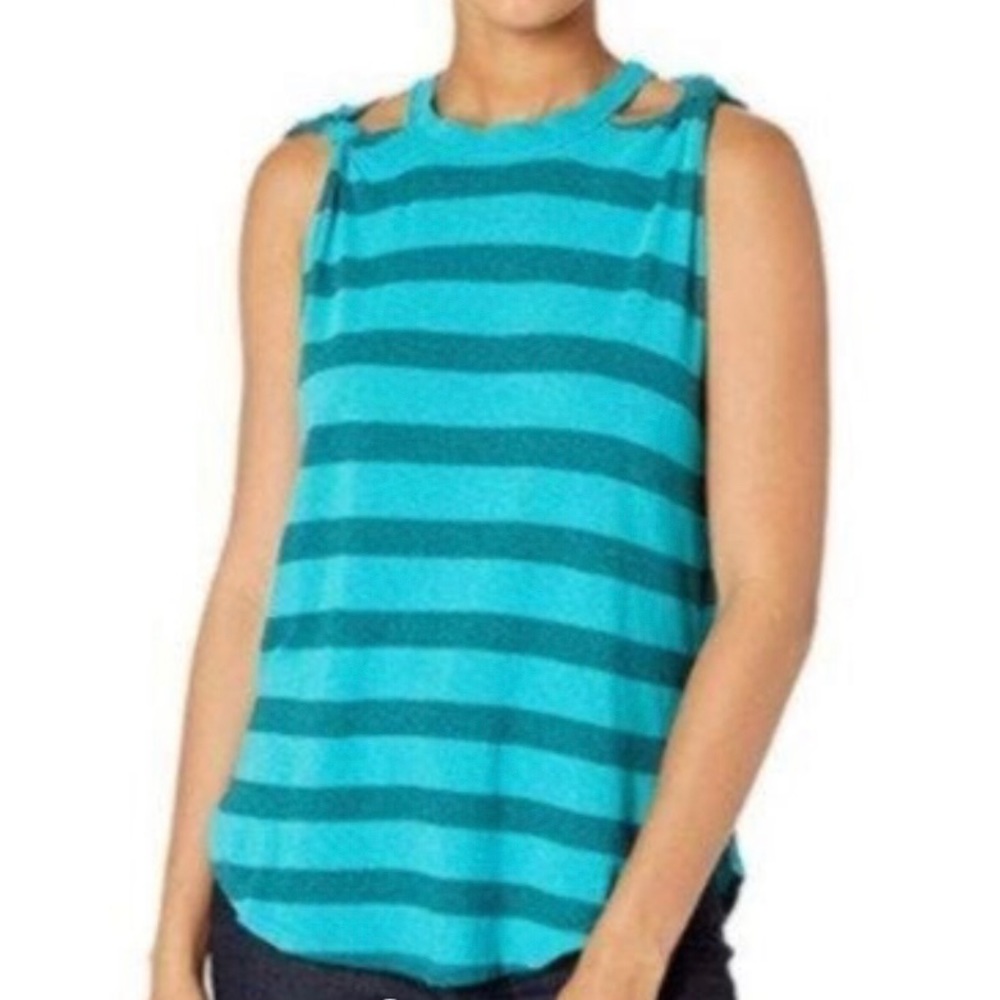 Free People Jungke Teal Twist Shout Striped Tank